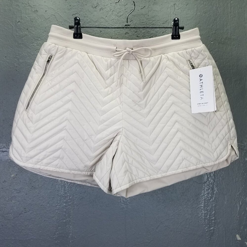 Athleta Apres Ski Shorts Women's 8 Solstice Quilted Cream Pull On Pockets NEW